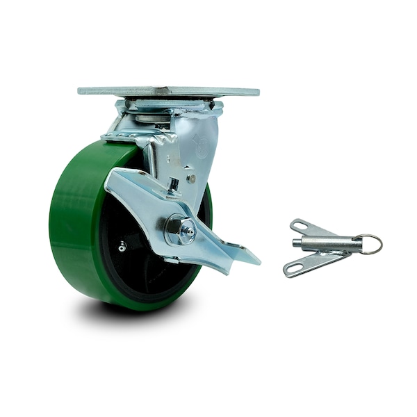 5 Inch Green Poly on Cast Iron Caster with Ball Bearing and Brake/Swivel Lock